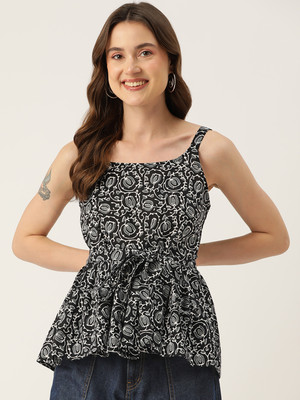 Feranoid Retail Casual Floral Print Women Black Top