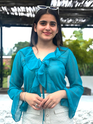 TANDUL Casual Solid Women Light Blue Top