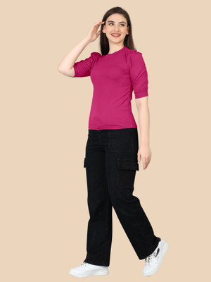 KV Fashion Casual Solid Women Pink Top