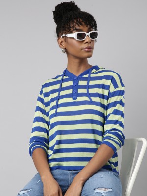 Showoff Casual Striped Women Green, Blue Top