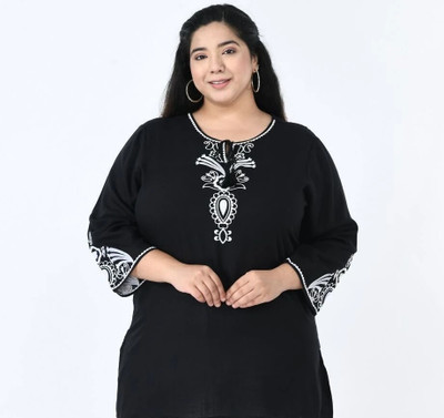 VAAMII Casual Embroidered Women Black Top