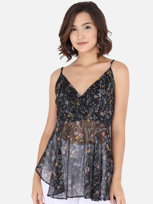 METRONAUT Casual Floral Print Women Black Top