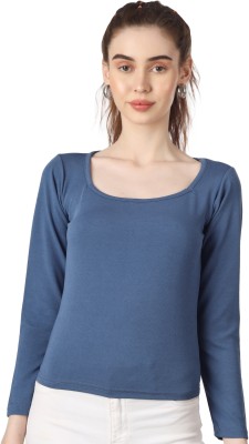 cold fusion Casual Solid Women Blue Top