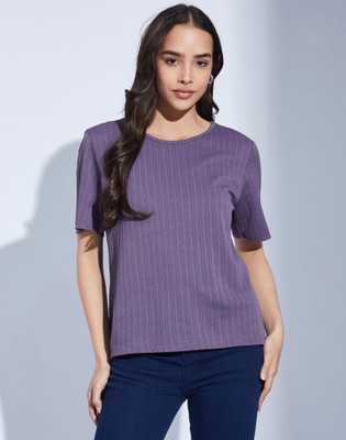 Moda Rapido Casual Self Design Women Purple Top