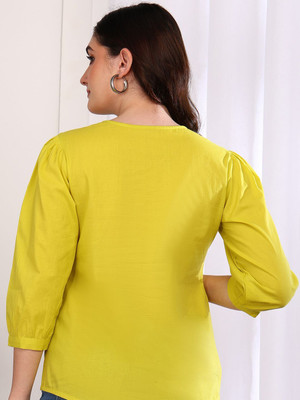 IKRASS Casual Solid Women Yellow Top
