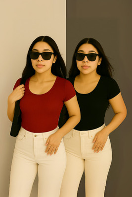 Rockwell Casual Solid Women Red, Black Top
