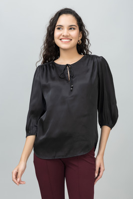 PURYS Casual Printed Women Black Top