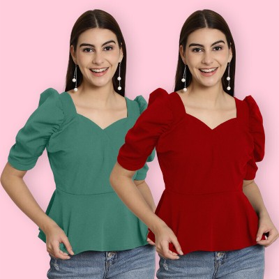 Tromko Casual Solid Women Green, Red Top