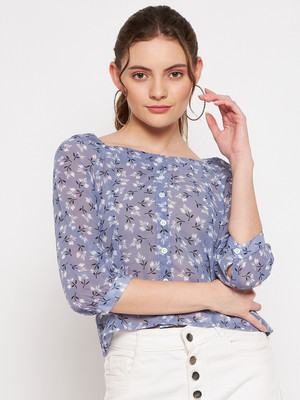 PURYS Casual Floral Print Women Green Top