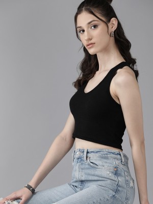 Roadster Casual Solid Women Black Top