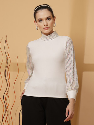 KASSUALLY Party Solid Women White Top