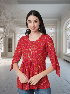 Chhawdi Party Printed Women Red Top