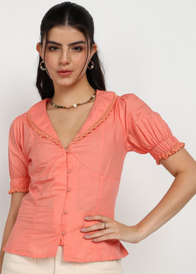 Asami Casual Solid Women Orange Top
