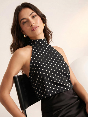 Selvia Casual Polka Print Women Black Top