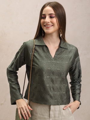 Tokyo Talkies Casual Solid Women Green Top