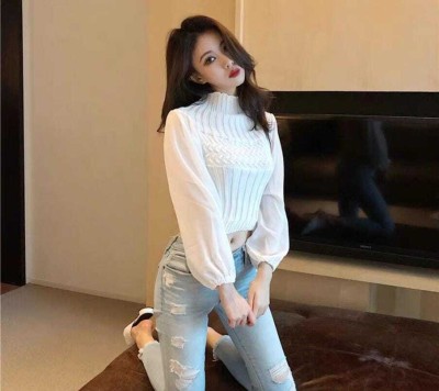 fashion gear Casual Self Design Women White Top