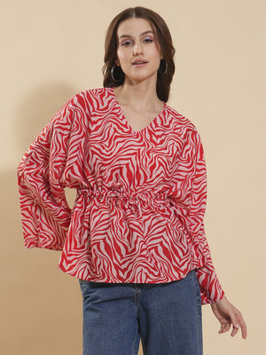 Dressberry Casual 3/4 Sleeve Printed Women Red Top