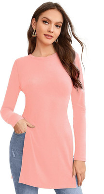 PINZY Casual Solid Women Pink Top