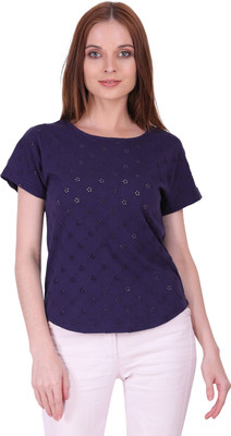 Styvibe Casual Self Design Women Blue Top