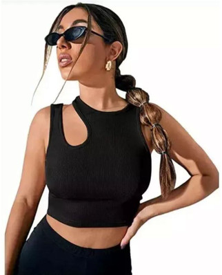 holdvalley Casual Self Design Women Black Top