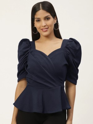 Nugo Casual Solid Women Dark Blue Top