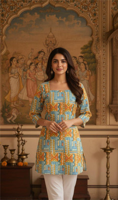 Ekchhavi Women Printed Tunic Kurta(Yellow)