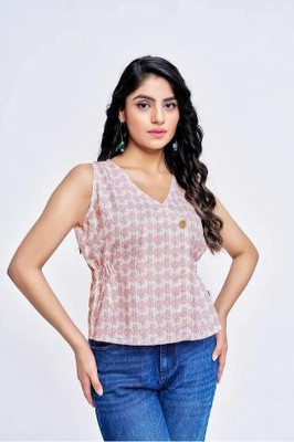 Leriya Fashion Casual Printed Women Beige Top