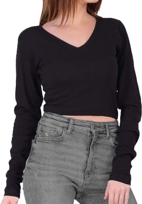 THE BLAZZE Casual Solid Women Black Top