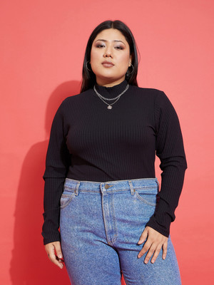 SASSAFRAS Curve Casual Solid Women Black Top