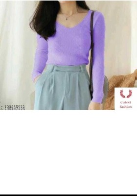 MAUEX Casual Self Design Women Purple Top