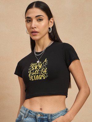 COLOR CAPITAL Casual Solid, Graphic Print Women Black Top
