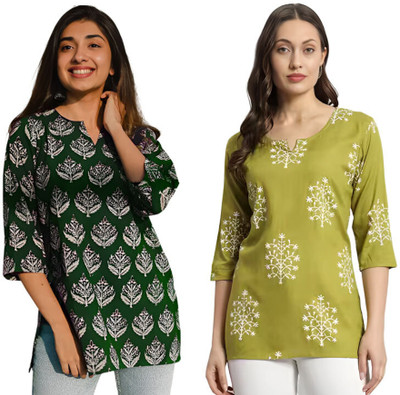 ak fashion mall Casual Printed Women Green Top