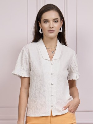 ATHENA Casual Solid Women White Top