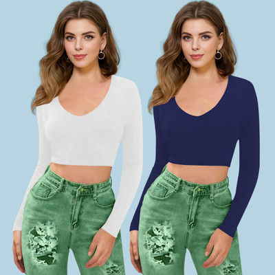 Kashonaa Casual Solid Women Dark Blue Top