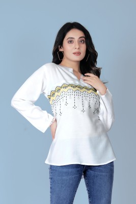 Qosha Casual Printed Women White Top