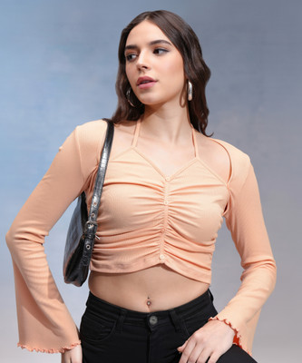 Tokyo Talkies Casual Solid Women Orange Top
