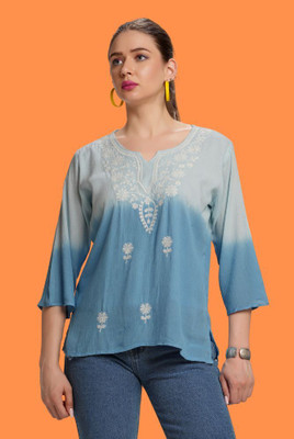 mequeen Casual Ombre Women Blue Top
