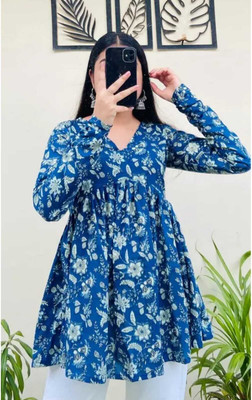 mour pnka Casual Printed Women Dark Blue Top