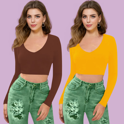 Dream Beauty Fashion Casual Solid Women Yellow Top