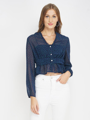 OXOLLOXO Casual Solid Women Dark Blue Top