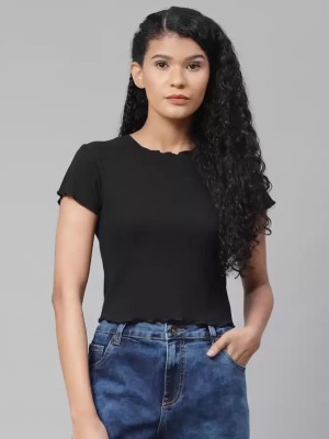 Absorbing Casual Solid Women Black Top