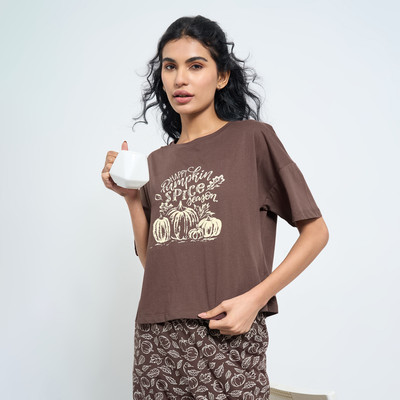 Dreamz by Pantaloons Casual Printed Women Brown Top