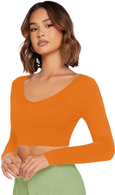 THEBLAZZEE Casual Solid Women Orange Top