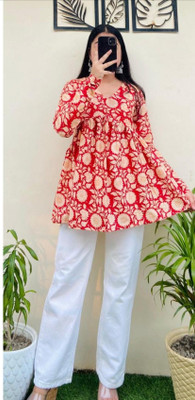 madhyax Casual Floral Print, Printed Women Red Top