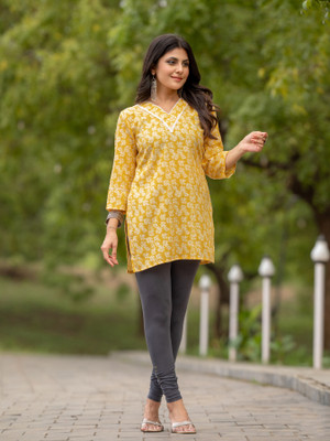 Vorhiza Casual Solid Women Yellow Top