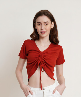 Hive91 Casual Solid Women Maroon Top