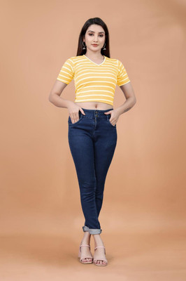 RINIMS Casual Striped Women Yellow Top