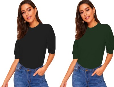 Dream Beauty Fashion Casual Solid Women Dark Green, Black Top