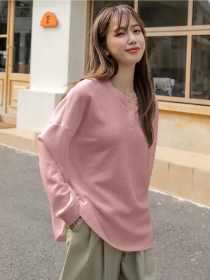 HouseOfCommon Solid Women Crew Neck Reversible Pink T-Shirt