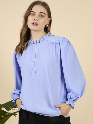 Mast & Harbour Casual Solid Women Purple Top